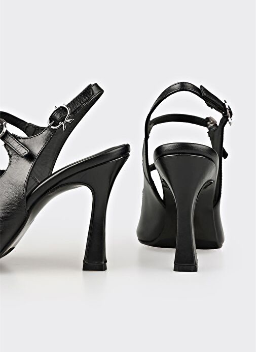 Siyah Deri Kadın Topuklu Ayakkabı - Görsel 5