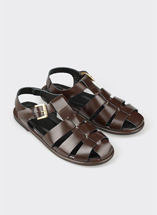 Kahve Deri Kadın Sandalet - Görsel 7