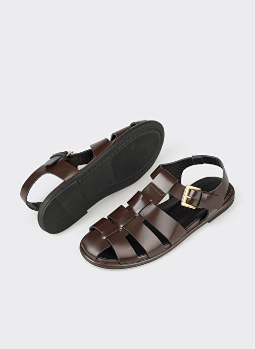 Kahve Deri Kadın Sandalet - Görsel 8