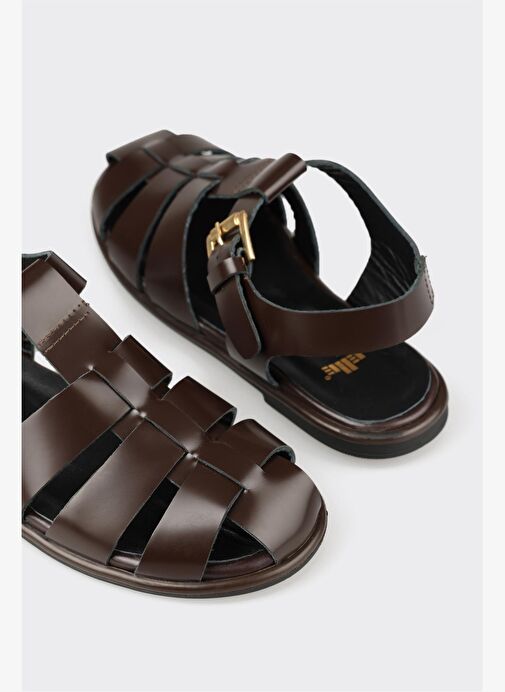 Kahve Deri Kadın Sandalet - Görsel 11