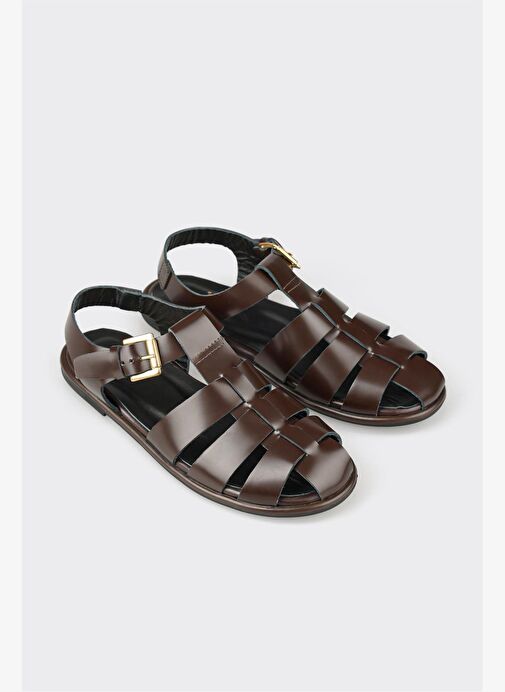 Kahve Deri Kadın Sandalet - Görsel 4