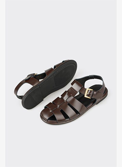 Kahve Deri Kadın Sandalet - Görsel 6