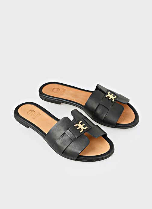 Siyah Deri Kadın Terlik - Görsel 3