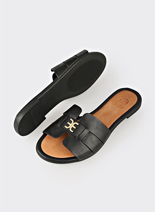 Siyah Deri Kadın Terlik - Görsel 4