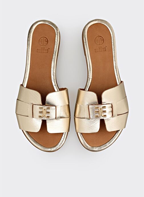 Gold Deri Kadın Terlik - Görsel 5