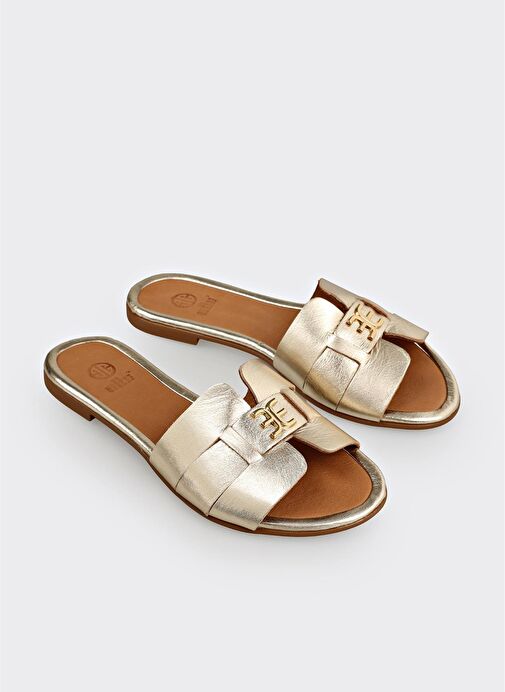 Gold Deri Kadın Terlik - Görsel 3