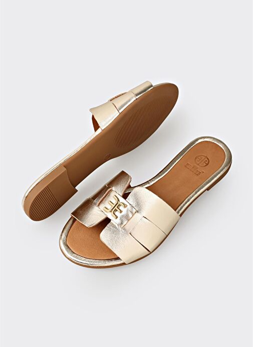 Gold Deri Kadın Terlik - Görsel 4