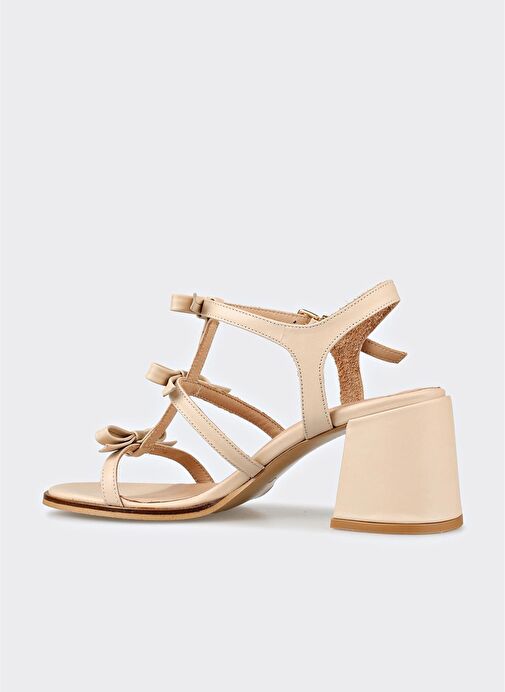 Bej Deri Kadın Sandalet - Görsel 4