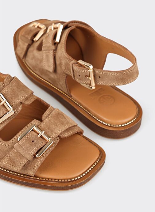 Taba Deri Kadın Düz Sandalet - Görsel 6