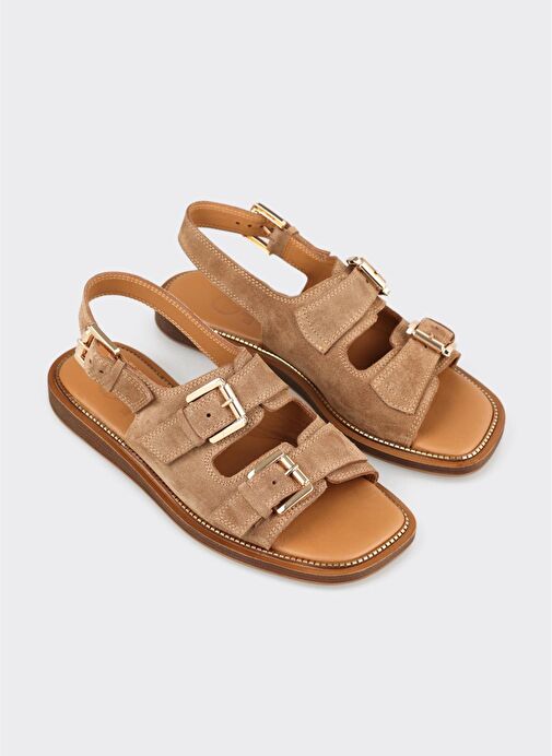 Taba Deri Kadın Düz Sandalet - Görsel 3