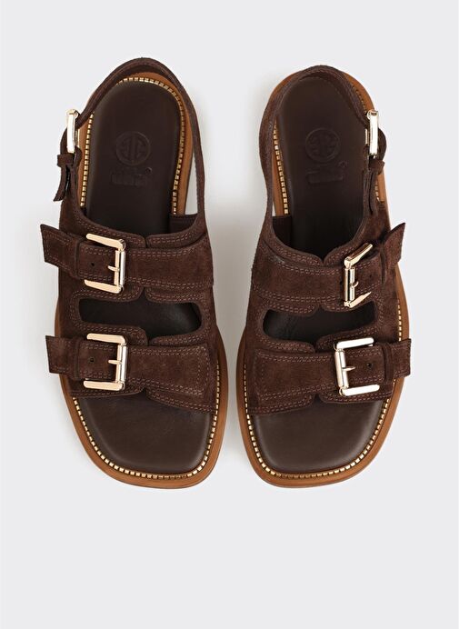 Kahve Deri Kadın Düz Sandalet - Görsel 5