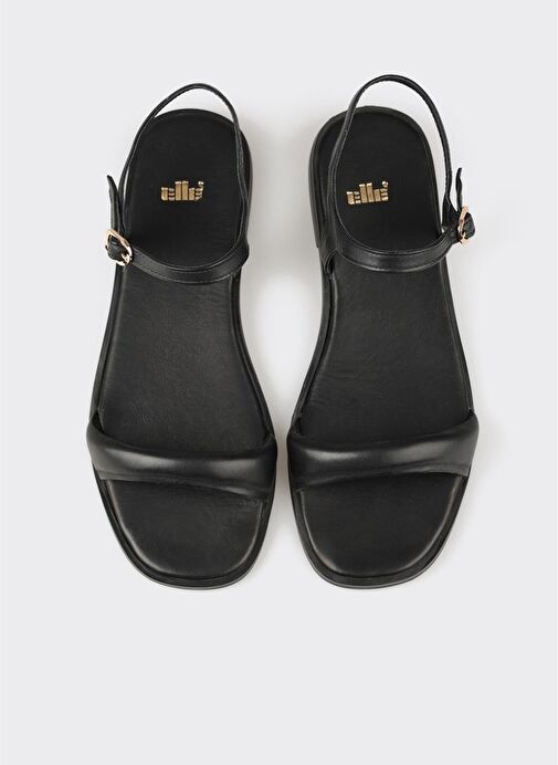 Siyah Deri Kadın Düz Sandalet - Görsel 5