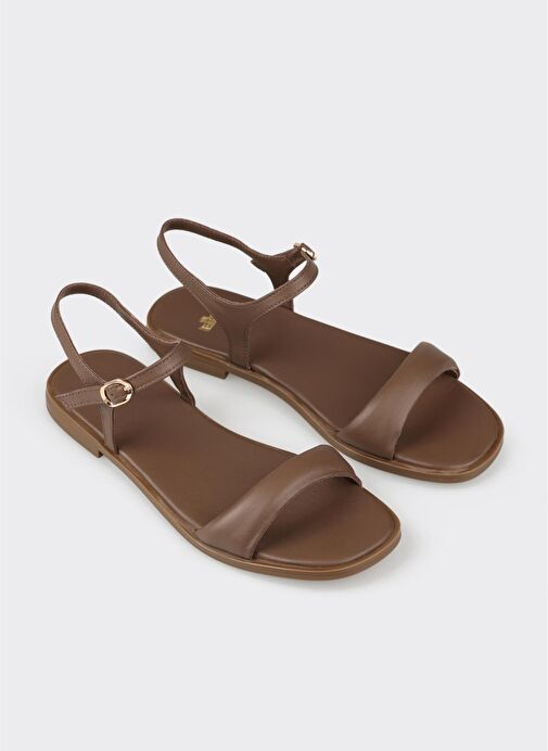 Kahve Deri Kadın Düz Sandalet - Görsel 3