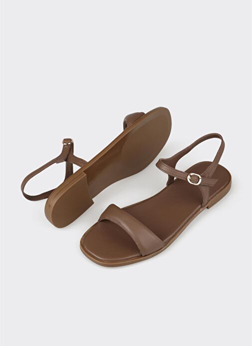 Kahve Deri Kadın Düz Sandalet - Görsel 4