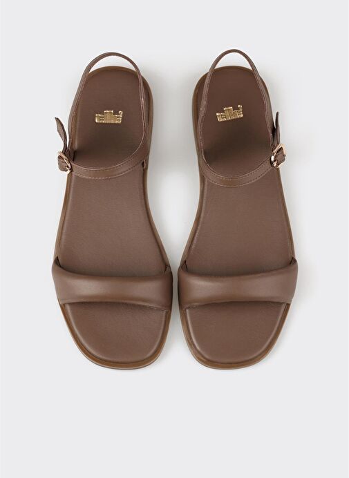 Kahve Deri Kadın Düz Sandalet - Görsel 5