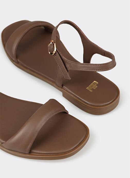 Kahve Deri Kadın Düz Sandalet - Görsel 6