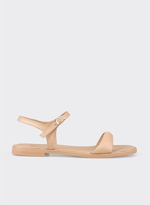 Naturel Deri Kadın Düz Sandalet - Görsel 2