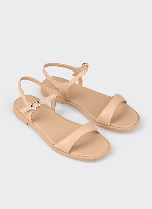 Naturel Deri Kadın Düz Sandalet - Görsel 3