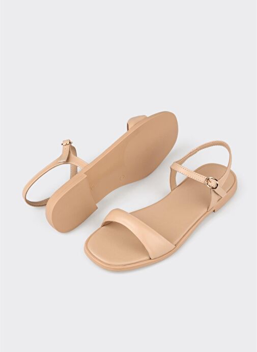 Naturel Deri Kadın Düz Sandalet - Görsel 4