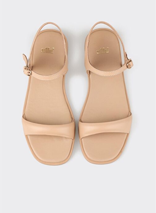 Naturel Deri Kadın Düz Sandalet - Görsel 5