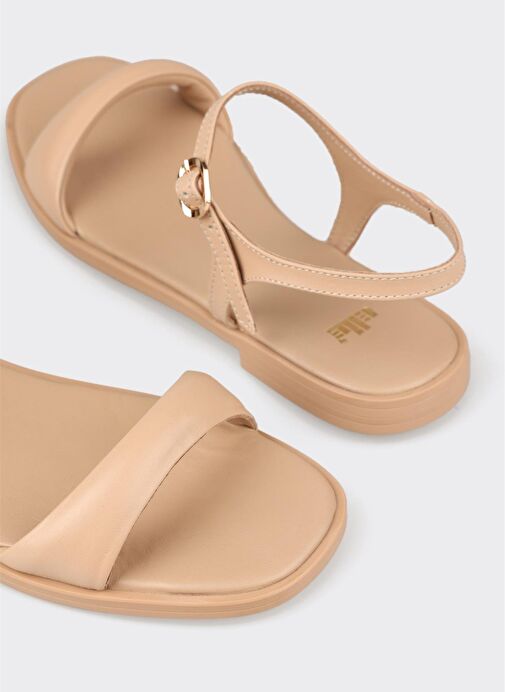 Naturel Deri Kadın Düz Sandalet - Görsel 6