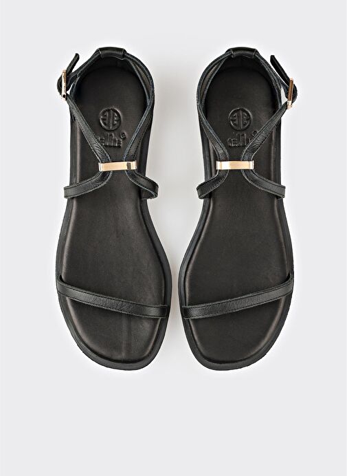 Siyah Deri Kadın Sandalet - Görsel 5