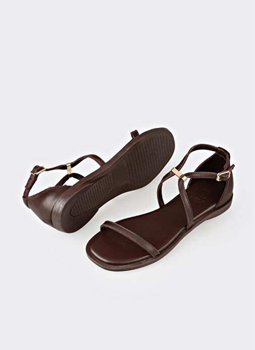 Kahve Deri Kadın Sandalet - Görsel 4