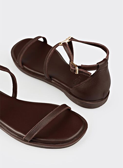 Kahve Deri Kadın Sandalet - Görsel 6