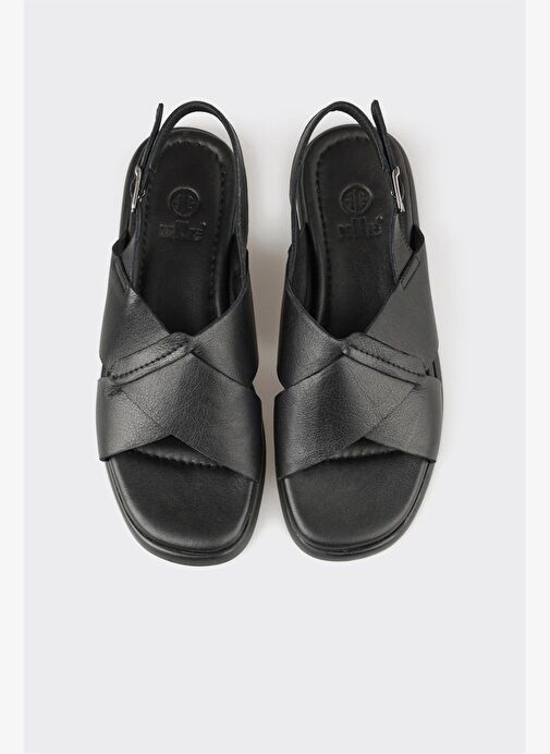 Siyah Deri Kadın Sandalet - Görsel 8