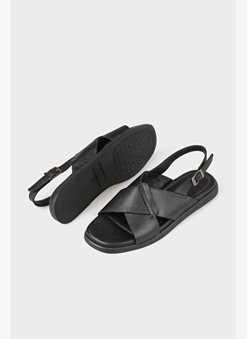 Siyah Deri Kadın Sandalet - Görsel 7