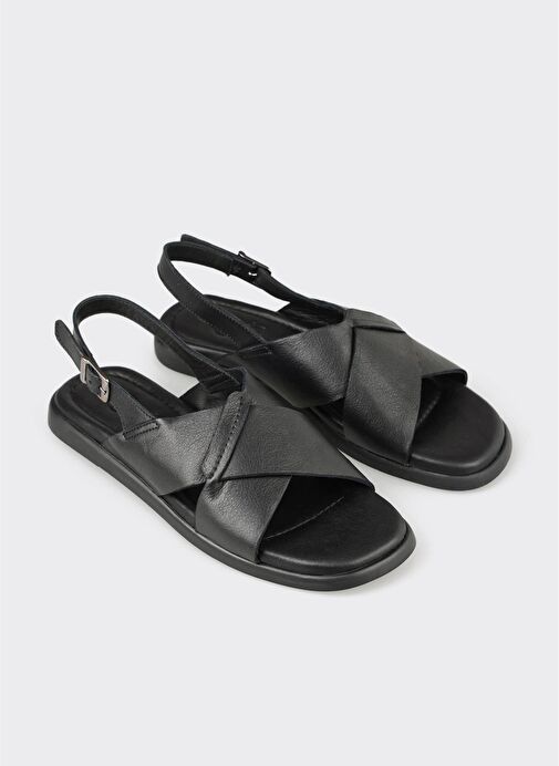 Siyah Deri Kadın Sandalet - Görsel 4