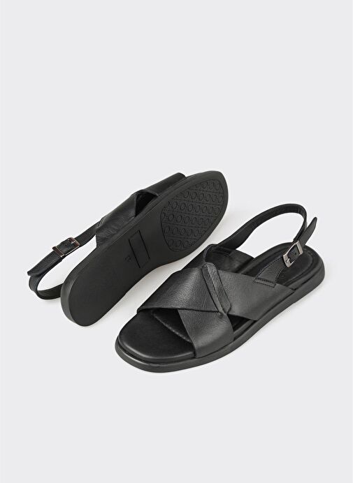 Siyah Deri Kadın Sandalet - Görsel 6