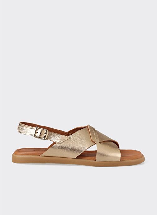 Gold Deri Kadın Sandalet - Görsel 2