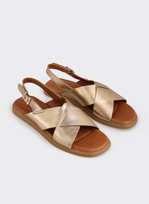 Gold Deri Kadın Sandalet - Görsel 3