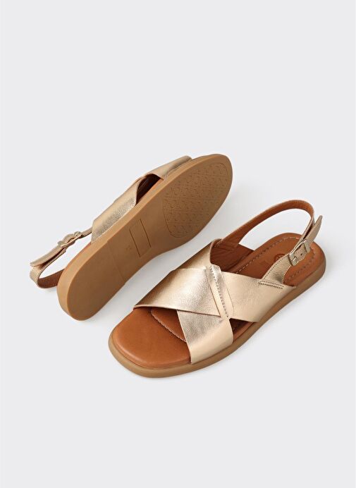 Gold Deri Kadın Sandalet - Görsel 4