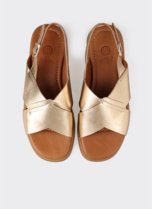 Gold Deri Kadın Sandalet - Görsel 5