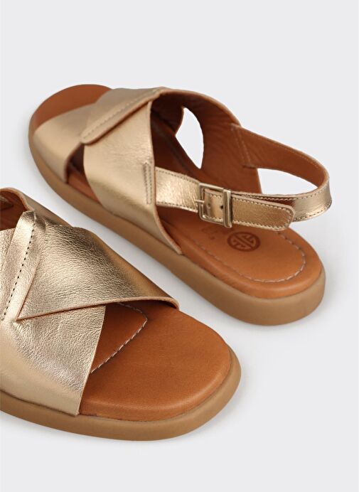 Gold Deri Kadın Sandalet - Görsel 6