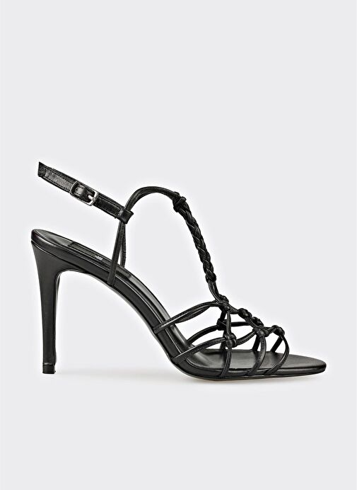 Siyah Deri Kadın Topuklu Sandalet - Görsel 2
