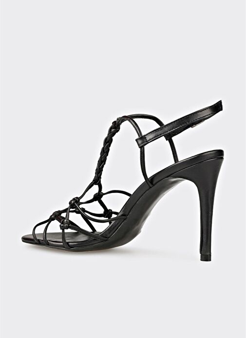 Siyah Deri Kadın Topuklu Sandalet - Görsel 4