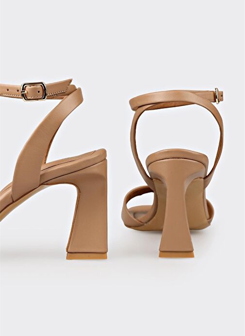 Naturel Deri Kadın Topuklu Sandalet - Görsel 5