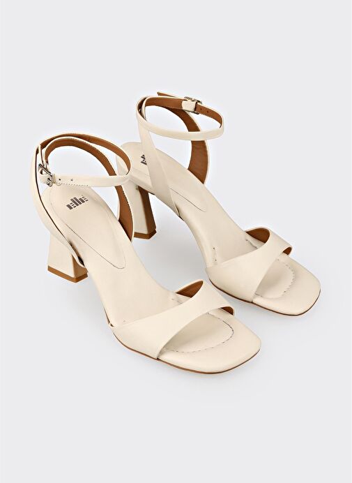 Ekru Deri Kadın Topuklu Sandalet - Görsel 3