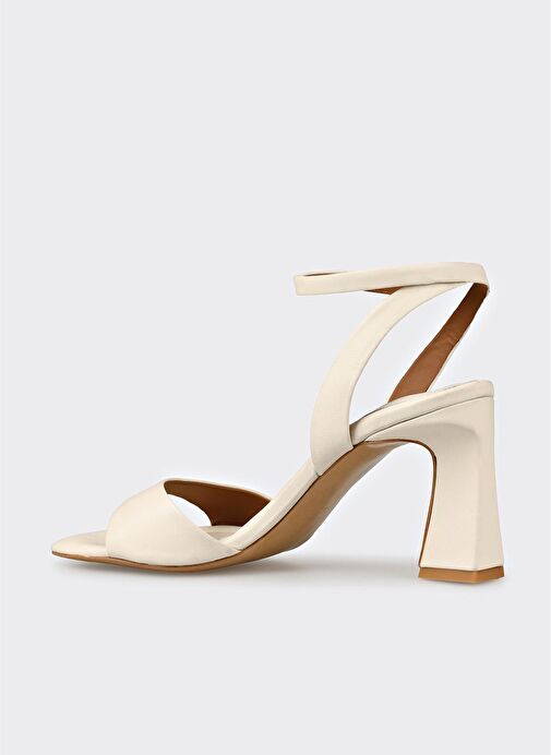Ekru Deri Kadın Topuklu Sandalet - Görsel 4