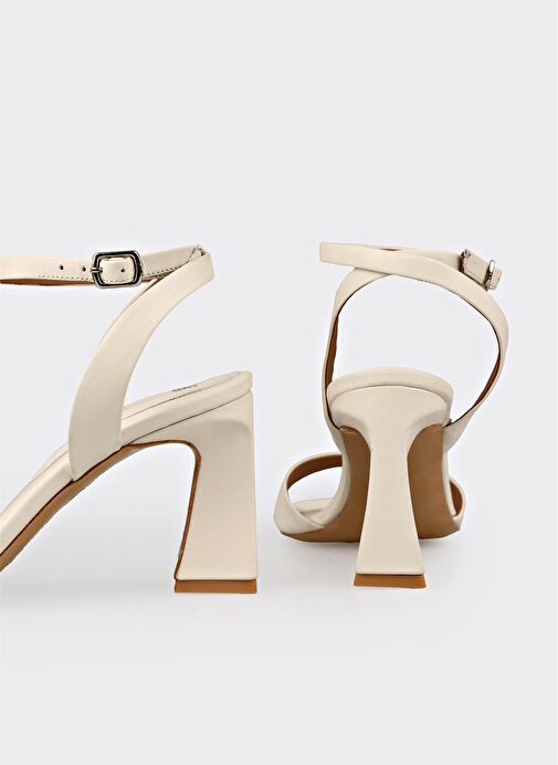 Ekru Deri Kadın Topuklu Sandalet - Görsel 5