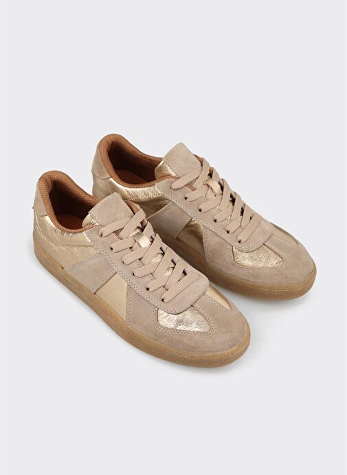 Bej Deri Kadın Spor Ayakkabı - Görsel 4