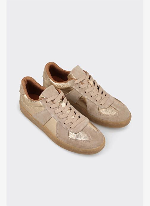 Bej Deri Kadın Spor Ayakkabı - Görsel 5