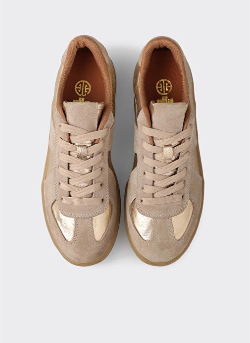 Bej Deri Kadın Spor Ayakkabı - Görsel 9