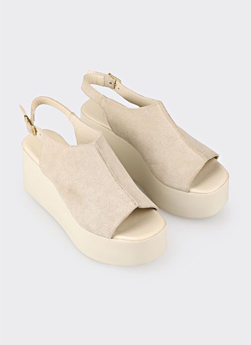 Bej Deri Kadın Sandalet - Görsel 3