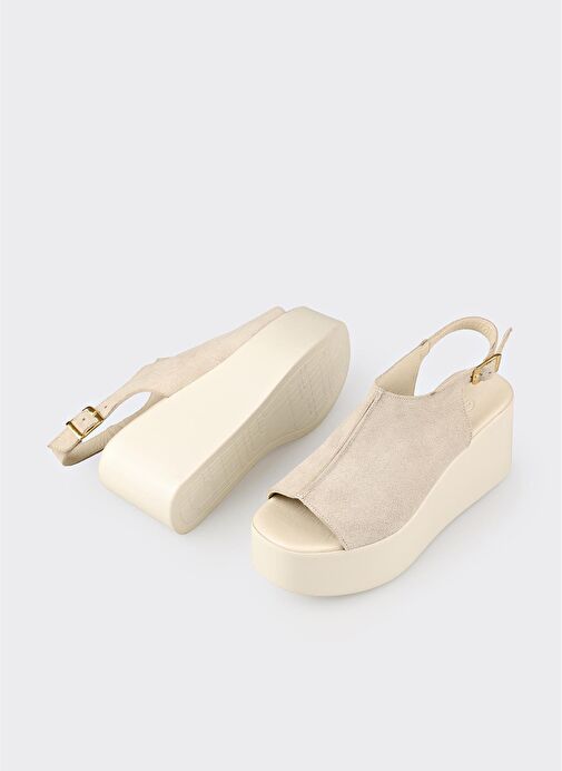 Bej Deri Kadın Sandalet - Görsel 4