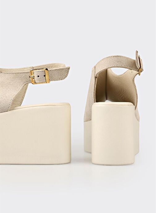 Bej Deri Kadın Sandalet - Görsel 6