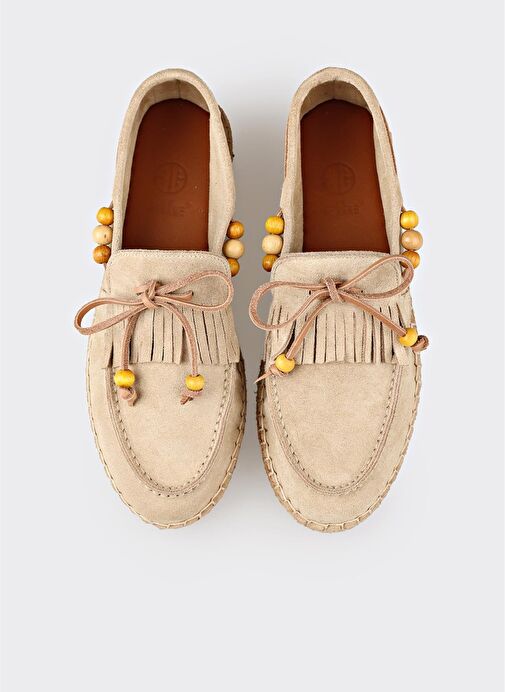 Bej Deri Kadın Günlük Ayakkabı - Görsel 5